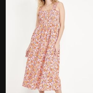Old Navy Fit & Flare Smocked Midi Dress Floral Multicolor